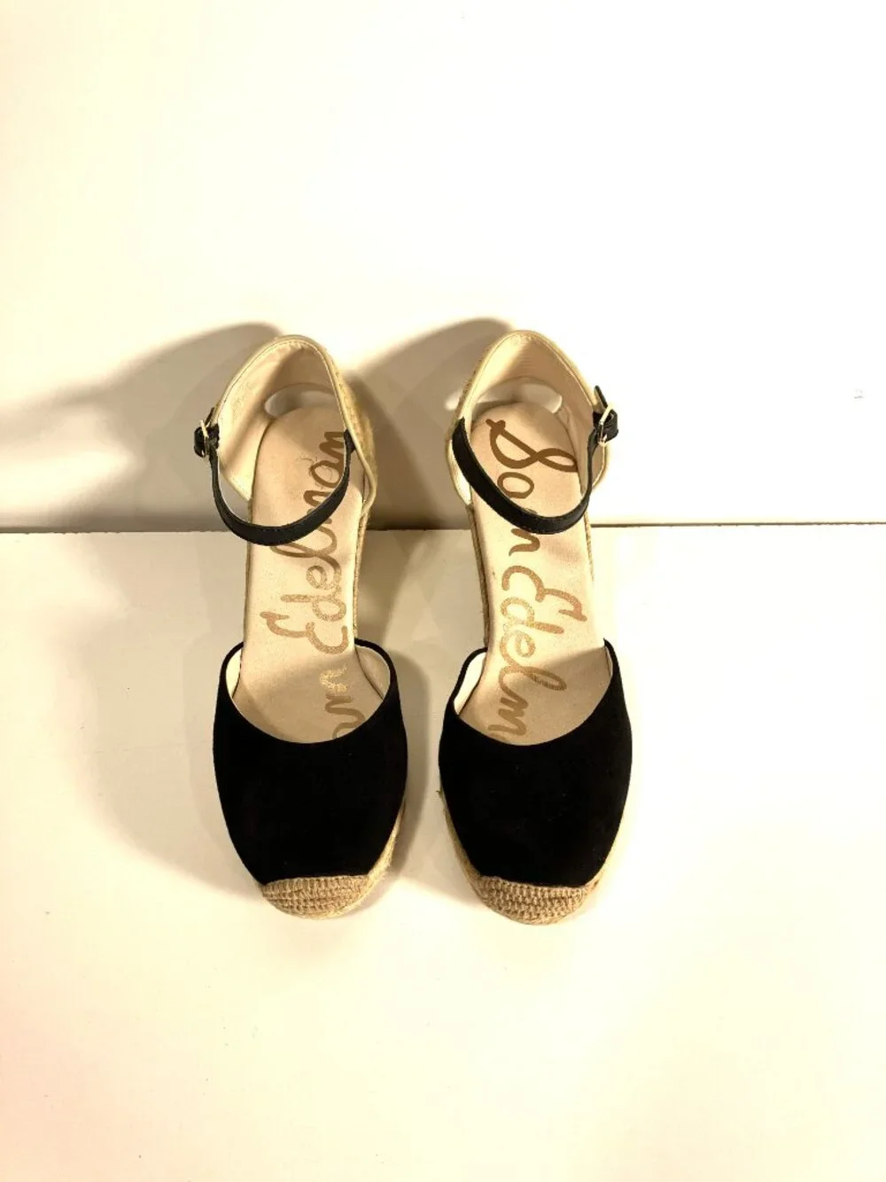 SAM EDELMAN Harmony Wedge Espadrille Sandals w/ Black Suede upper.  Size 9.5